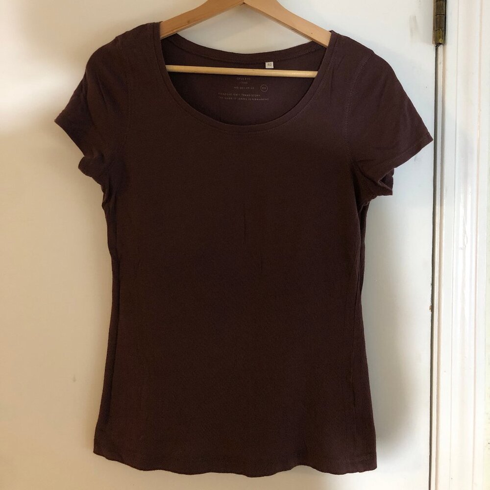 brown scoop neck t-shirt